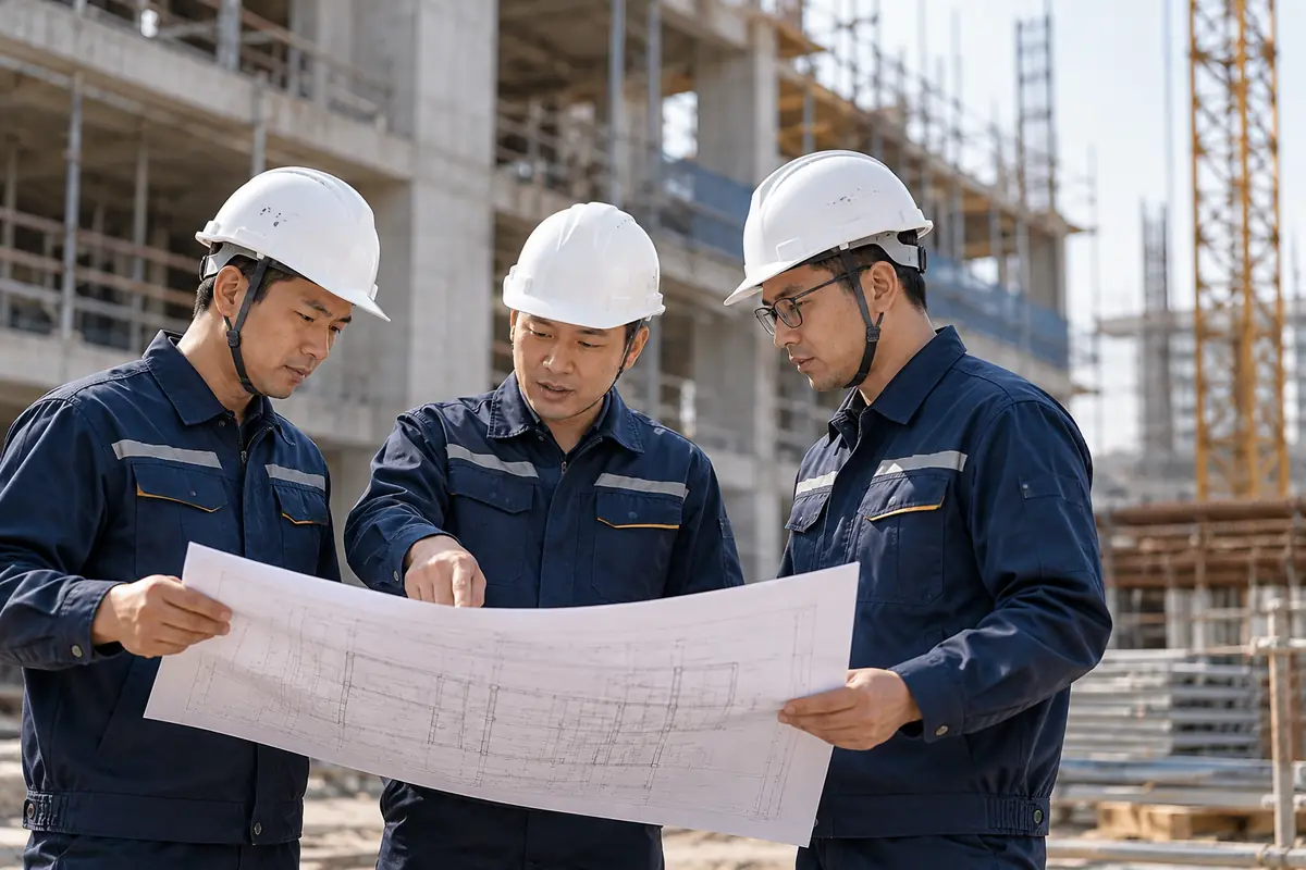 Đội ngũ kỹ sư HHCONS kiểm tra bản vẽ tại công trường